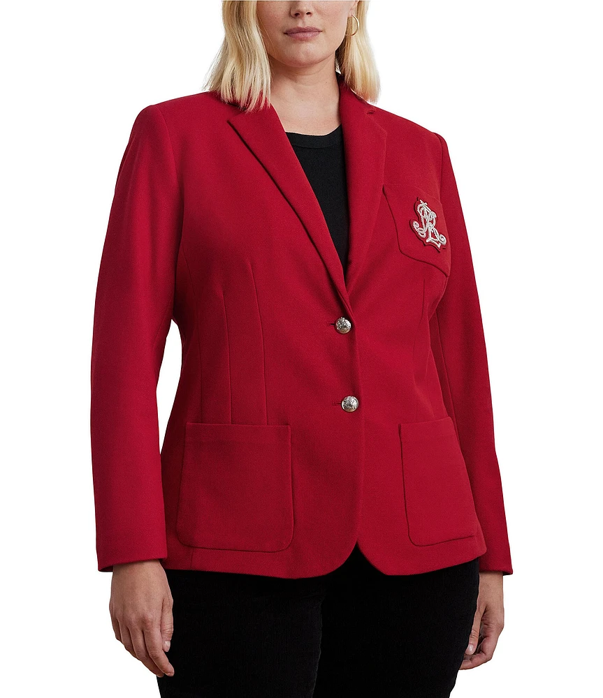 Lauren Ralph Lauren Plus Size Jacquard Notch Lapel Collar Long Sleeve Two-Button Front Blazer