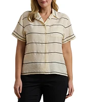 Lauren Ralph Lauren Plus Size Lightweight Striped Camp Collar Short Sleeve Button-Front Camp Shirt