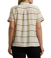 Lauren Ralph Lauren Plus Size Lightweight Striped Camp Collar Short Sleeve Button-Front Camp Shirt