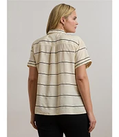 Lauren Ralph Lauren Plus Size Lightweight Striped Camp Collar Short Sleeve Button-Front Camp Shirt