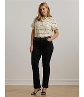 Lauren Ralph Lauren Plus Size Lightweight Striped Camp Collar Short Sleeve Button-Front Camp Shirt