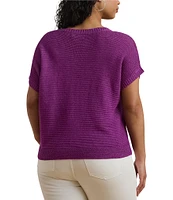 Lauren Ralph Lauren Plus Size Linen Blend V-Neck Short Sleeve Sweater