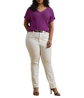 Lauren Ralph Lauren Plus Size Linen Blend V-Neck Short Sleeve Sweater