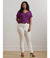 Lauren Ralph Lauren Plus Size Linen Blend V-Neck Short Sleeve Sweater