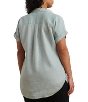 Lauren Ralph Lauren Plus Size Point Collar Short Sleeve Linen Shirt