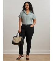 Lauren Ralph Lauren Plus Size Point Collar Short Sleeve Linen Shirt