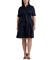 Lauren Ralph Lauren Plus Size Linen Short Sleeve Button Down Self-Tie Waist Shirt Dress