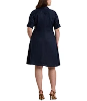 Lauren Ralph Lauren Plus Size Linen Short Sleeve Button Down Self-Tie Waist Shirt Dress