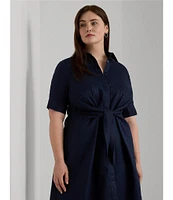 Lauren Ralph Lauren Plus Size Linen Short Sleeve Button Down Self-Tie Waist Shirt Dress