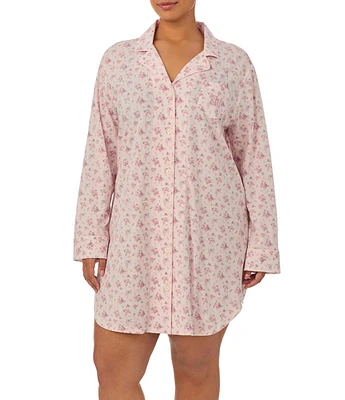 Lauren Ralph Lauren Plus Size Long Sleeve Floral Knit Nightshirt