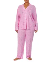 Lauren Ralph Lauren Plus Size Long Sleeve Notch Piped Trim Collar Knit Paisley Print Pajama Set