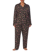 Lauren Ralph Lauren Plus Size Long Sleeve Notch Collar Long Pant Floral Knit Pajama Set