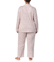 Lauren Ralph Lauren Plus Size Long Sleeve Notch Collar Long Pant Jersey Knit Pajama Set