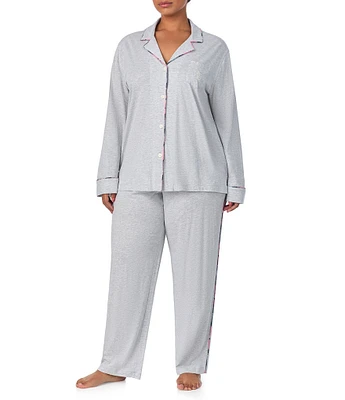 Lauren Ralph Lauren Plus Size Long Sleeve Notch Collar Long Pant Jersey Knit Pajama Set