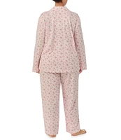 Lauren Ralph Lauren Plus Size Long Sleeve Notch Collar Long Pant Knit Floral Print Pajama Set