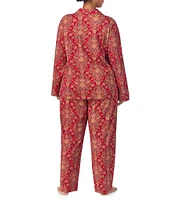 Lauren Ralph Lauren Plus Size Long Sleeve Notch Collar Long Pant Paisley Knit Holiday Pajama Set