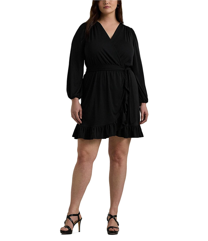 Lauren Ralph Lauren Plus Size Long Sleeve V-Neck Tie Waist Dress