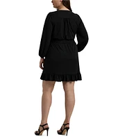 Lauren Ralph Lauren Plus Size Long Sleeve V-Neck Tie Waist Dress