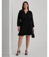 Lauren Ralph Lauren Plus Size Long Sleeve V-Neck Tie Waist Dress