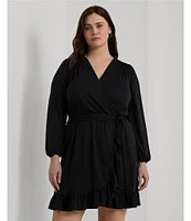 Lauren Ralph Lauren Plus Size Long Sleeve V-Neck Tie Waist Dress