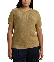 Lauren Ralph Lauren Plus Size Metallic Ribbed Crew Neck Short Sleeve Sweater