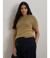 Lauren Ralph Lauren Plus Size Metallic Ribbed Crew Neck Short Sleeve Sweater