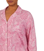 Lauren Ralph Lauren Plus Size Paisley Print Notch Collar 3/4 Sleeve Button Front Capri Pajama Set