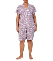 Lauren Ralph Lauren Plus Size Paisley Print Short Sleeve Notch Collar Knit Bermuda Shorty Pajama Set