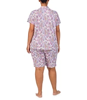 Lauren Ralph Lauren Plus Size Paisley Print Short Sleeve Notch Collar Knit Bermuda Shorty Pajama Set
