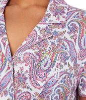 Lauren Ralph Lauren Plus Size Paisley Print Short Sleeve Notch Collar Knit Bermuda Shorty Pajama Set