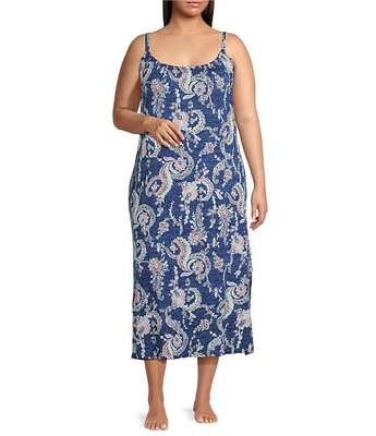 Lauren Ralph Lauren Plus Size Paisley Print Sleeveless Scoop Neck Knit Ballet Nightgown