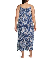 Lauren Ralph Lauren Plus Size Paisley Print Sleeveless Scoop Neck Knit Ballet Nightgown