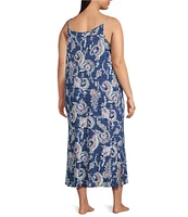 Lauren Ralph Lauren Plus Size Paisley Print Sleeveless Scoop Neck Knit Ballet Nightgown