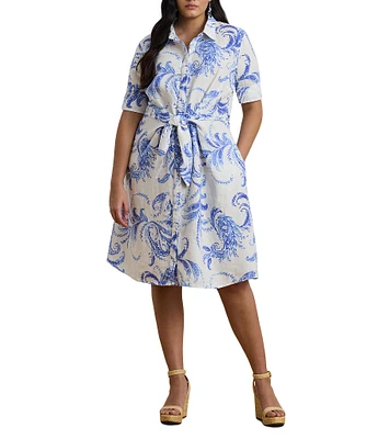 Lauren Ralph Lauren Plus Size Paisley Tie-Front Linen Shirtdress