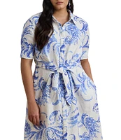 Lauren Ralph Lauren Plus Size Paisley Tie-Front Linen Shirtdress