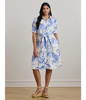 Lauren Ralph Lauren Plus Size Paisley Tie-Front Linen Shirtdress