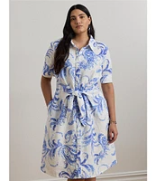 Lauren Ralph Lauren Plus Size Paisley Tie-Front Linen Shirtdress