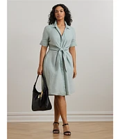 Lauren Ralph Lauren Plus Size Point Collar Elbow Length Buttoned Cuff Sleeves Tie-Front Shirt Dress