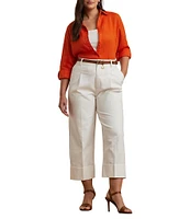 Lauren Ralph Lauren Plus Size Point Collar Long Roll-Tab Sleeve Button Front Linen Shirt