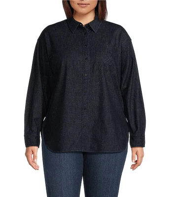 Lauren Ralph Lauren Plus Size Point Collar Long Sleeve Button-Front Denim Shirt