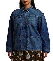 Lauren Ralph Lauren Plus Size Point Collar Long Sleeve Denim Shirt Jacket