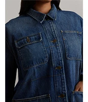 Lauren Ralph Lauren Plus Size Point Collar Long Sleeve Denim Shirt Jacket