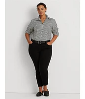 Lauren Ralph Lauren Plus Size Easy Care Striped Print Point Collar Shirttail Hem Long Sleeve Shirt