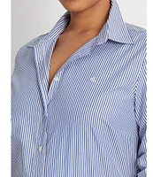 Lauren Ralph Lauren Plus Size Easy Care Striped Print Point Collar Shirttail Hem Long Sleeve Shirt