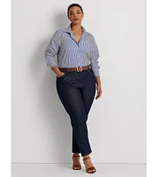 Lauren Ralph Lauren Plus Size Easy Care Striped Print Point Collar Shirttail Hem Long Sleeve Shirt