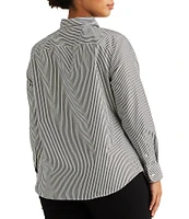 Lauren Ralph Lauren Plus Size Easy Care Striped Print Point Collar Shirttail Hem Long Sleeve Shirt