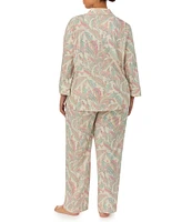 Lauren Ralph Lauren Plus Size Printed 3/4 Sleeve Notch Collar Pajama Set