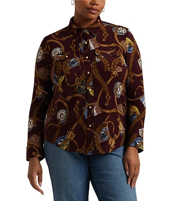 Lauren Ralph Lauren Plus Size Printed Long Sleeve Button Front Shirt