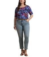 Lauren Ralph Lauren Plus Size Printed Stretch Cotton Boat Neck Elbow Sleeve T-Shirt