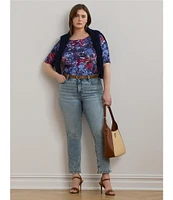 Lauren Ralph Lauren Plus Size Printed Stretch Cotton Boat Neck Elbow Sleeve T-Shirt
